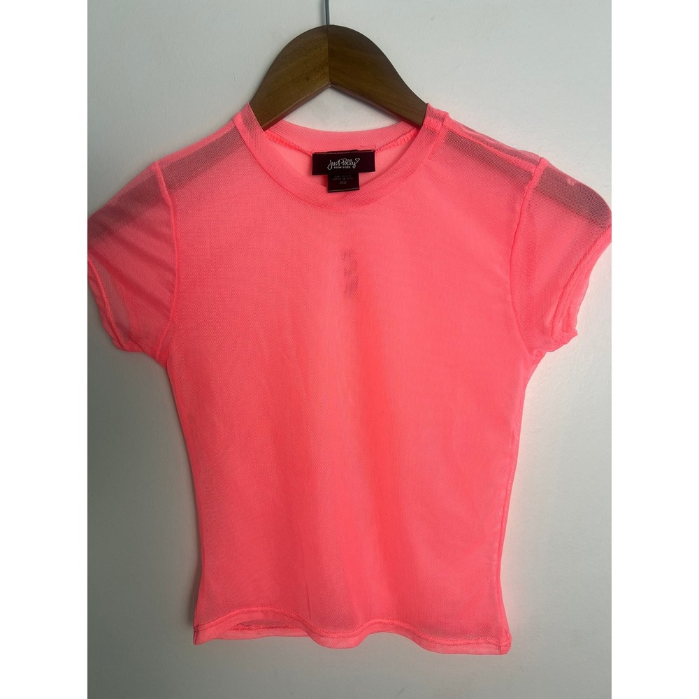 Just Polly New York Neon Pink Cyber Festival Mesh Top XS Sheer Rave Y2K Bright